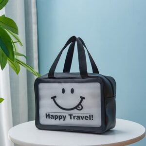 Smiley Face PU & Frosted PVC Toiletry Bag