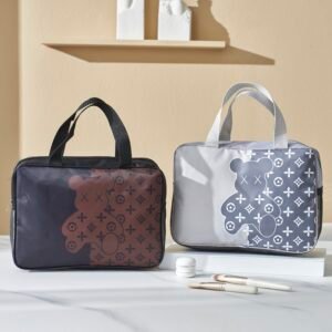 Oxford & Mesh Fabric Toiletry Bag with Adorable Bear Design