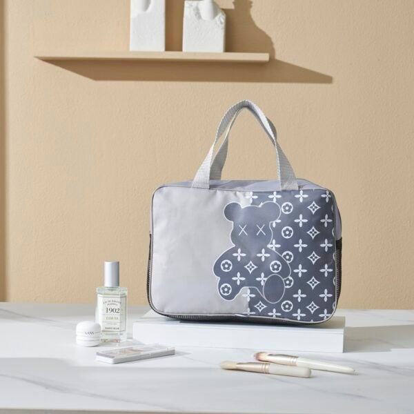 Oxford & Mesh Fabric Toiletry Bag with Adorable Bear Design - Image 2