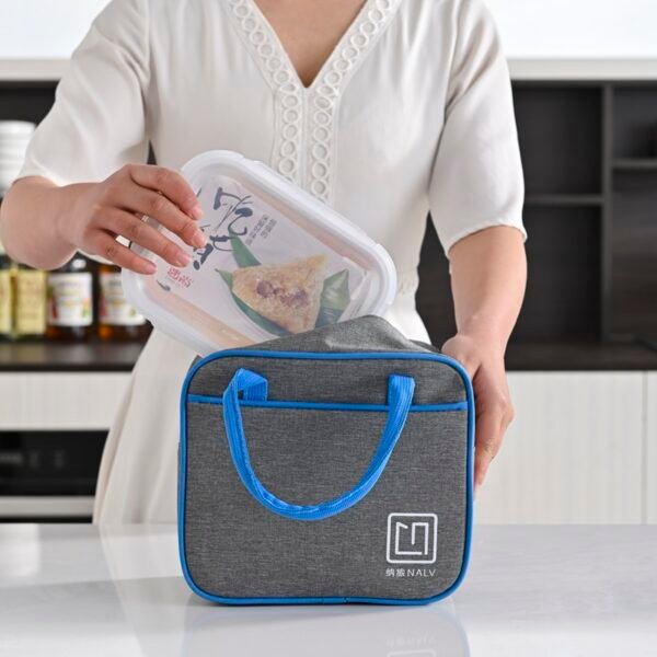 Cationic Fabric + Aluminum Foil Color - Block Portable Zipper Insulated Lunch Bag - Image 4