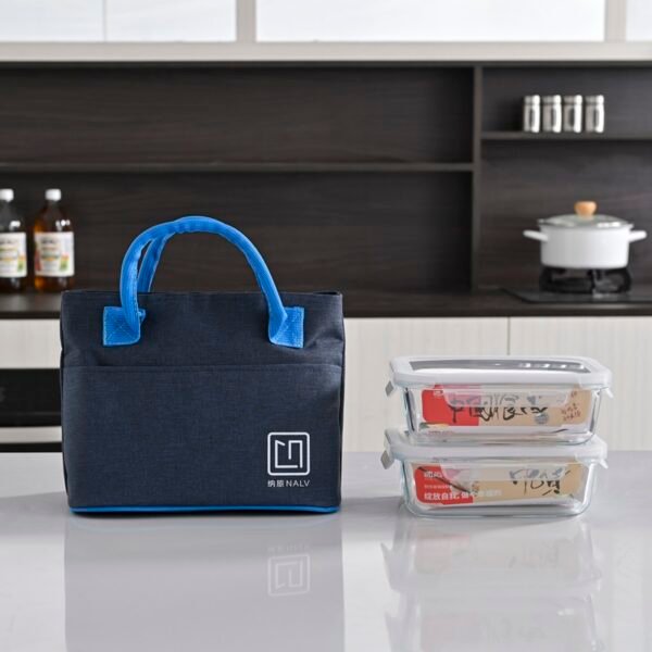 Insulated Lunch Bag with Contrast - Color Handles, Cationic Fabric + Aluminum Foil Material for Food Freshness Preservation - Image 3