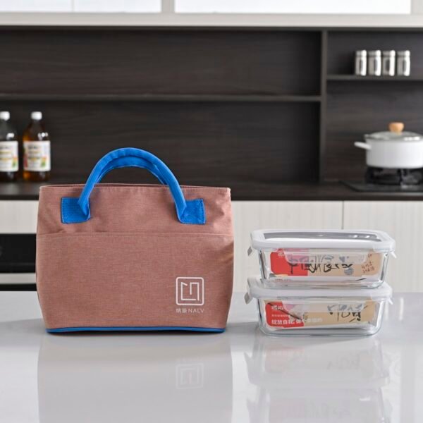 Insulated Lunch Bag with Contrast - Color Handles, Cationic Fabric + Aluminum Foil Material for Food Freshness Preservation - Image 2