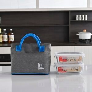Insulated Lunch Bag with Contrast - Color Handles, Cationic Fabric + Aluminum Foil Material for Food Freshness Preservation
