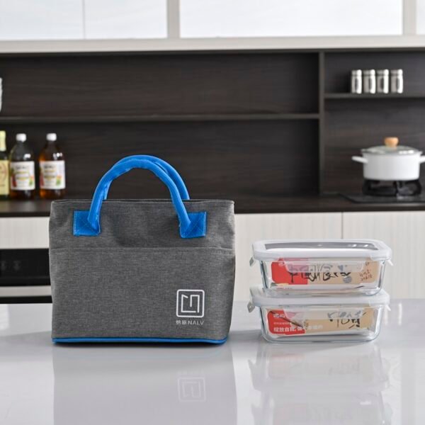 Insulated Lunch Bag with Contrast - Color Handles, Cationic Fabric + Aluminum Foil Material for Food Freshness Preservation