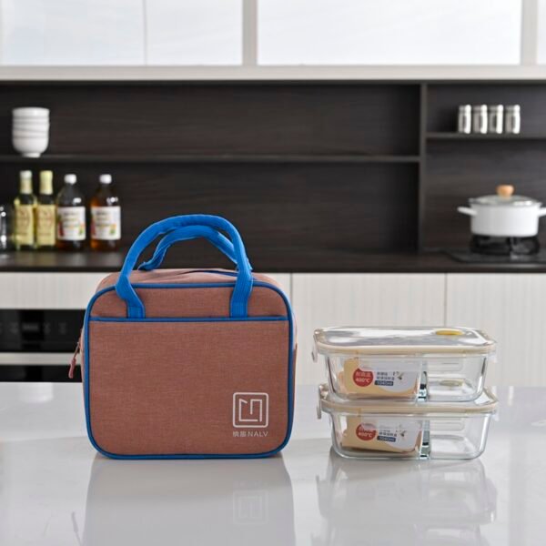 Cationic Fabric + Aluminum Foil Color - Block Portable Zipper Insulated Lunch Bag - Image 2