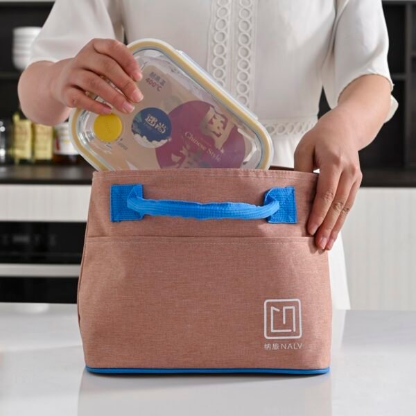 Insulated Lunch Bag with Contrast - Color Handles, Cationic Fabric + Aluminum Foil Material for Food Freshness Preservation - Image 6