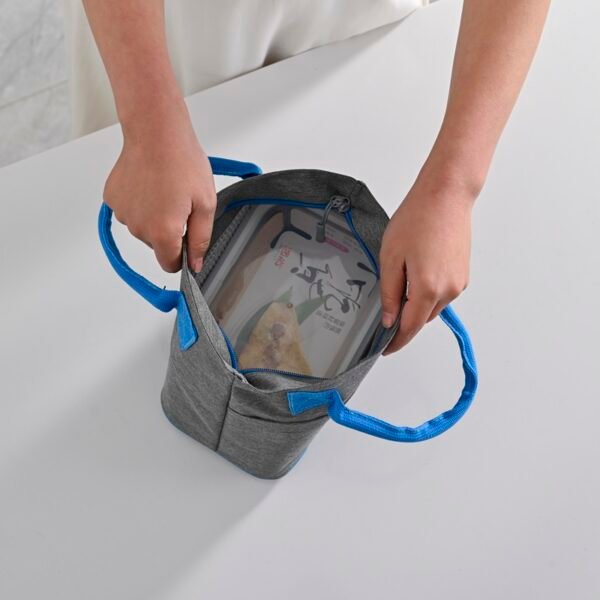 Insulated Lunch Bag with Contrast - Color Handles, Cationic Fabric + Aluminum Foil Material for Food Freshness Preservation - Image 4
